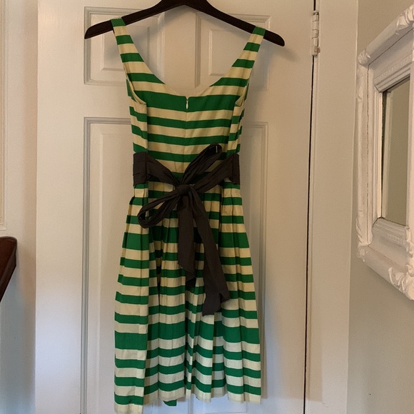 Corey Lynn Calter Caranday Green & Cream Striped mini fit & flare dress - Picture 2 of 3